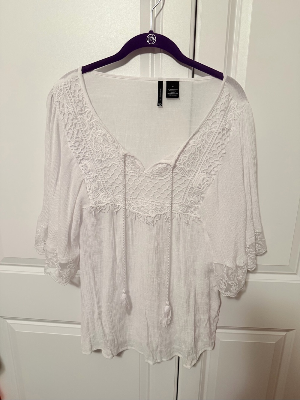 new directions White Crochet Yoke Peasant Blouse